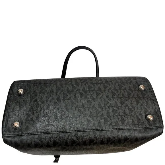 Michael Kors Tote Jet Set Signature Leather Black Silver - Picture 6 of 9